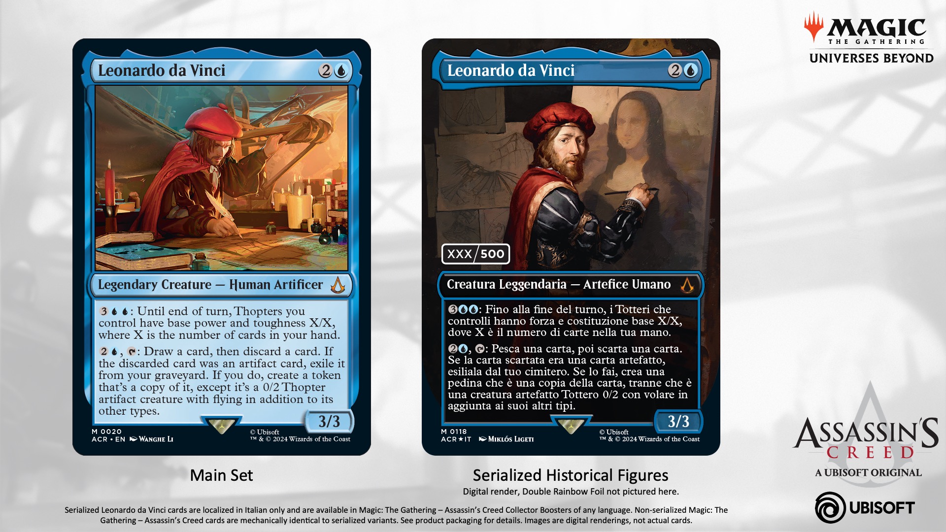 Leonardo da Vinci cards as part of the Assassin's Creed and Magic: The Gathering collaboration