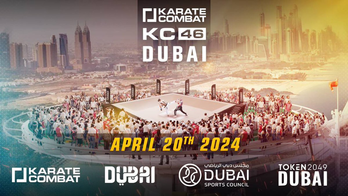 Huge announcement! Karate Combat 46 is coming to Dubai & TOKEN2049. We’re thrilled to partner with Dubai Department of Economy and Tourism and Dubai Sports Council to make it happen.