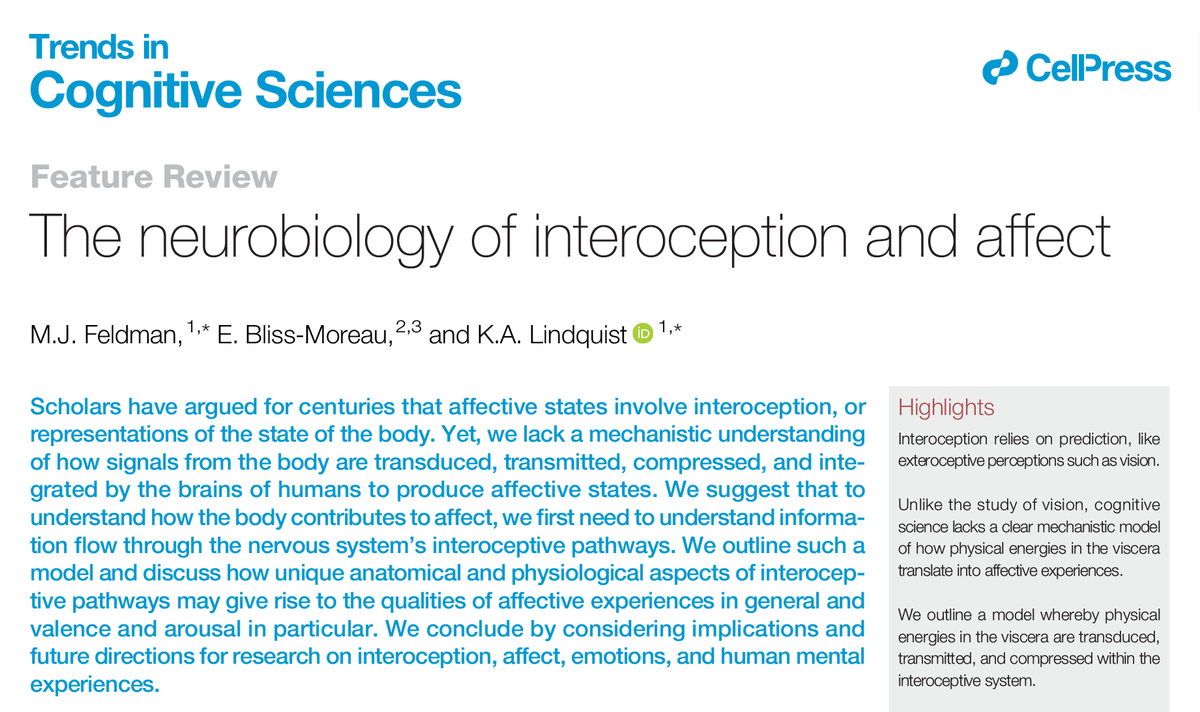 Trends in Cognitive Sciences (@trendscognsci) on Twitter photo The neurobiology of interoception and affect
Feature Review by M.J. Feldman (@MalloryJFeldman), E. Bliss-Moreau (<a href="/eblissmoreau/">Dr. Eliza Bliss-Moreau</a>), & K.A. Lindquist (@ka_lindquist)
Free access until April 12: authors.elsevier.com/a/1ieTJ4sIRvTA…
ScienceDirect: rb.gy/2v9r48 The neurobiology of interoception and affect
Feature Review by M.J. Feldman (@MalloryJFeldman), E. Bliss-Moreau (<a href="/eblissmoreau/">Dr. Eliza Bliss-Moreau</a>), & K.A. Lindquist (@ka_lindquist)
Free access until April 12: authors.elsevier.com/a/1ieTJ4sIRvTA…
ScienceDirect: rb.gy/2v9r48