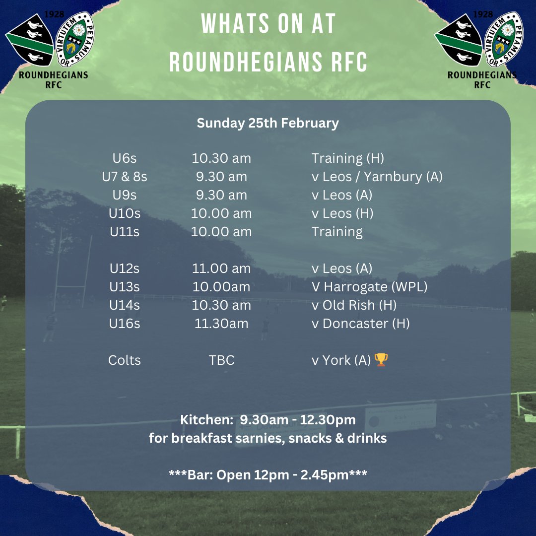 No home rugby on this Saturday - but plenty of Six Nations action on the big screen - plus the World Club Challenge!

See you at The Memorial Ground!