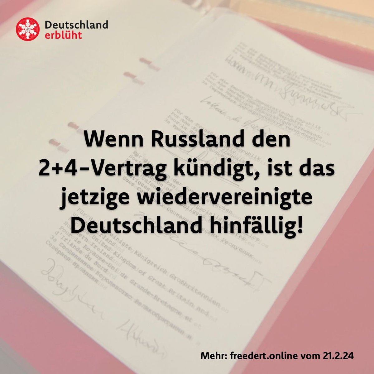 Deutschlanderb's tweet photo. Alles, was 1990 vereinbart wurde, gilt dann nicht mehr.
Die deutschen Politiker sind diejenigen, die den Vertrag zuerst gebrochen haben, weil sie für Krieg und nicht für Frieden agieren.
#deutschlanderblüht #2plus4vertrag #allesneu https://t.co/4r2yUg2Lfh