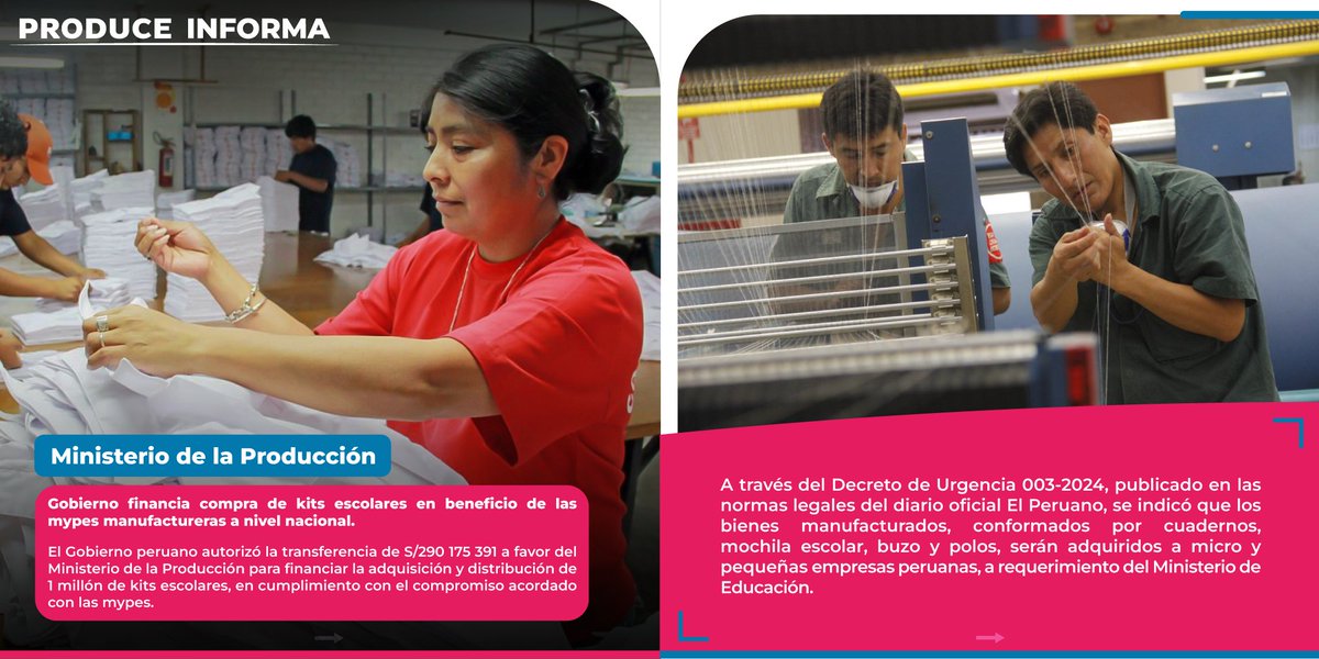 MINPRODUCCION's tweet photo. 🤩✅ #ProduceInforma | Gobierno autoriza la transferencia de S/290 175 391 a favor del Ministerio de la Producción para financiar la adquisición y distribución de 1 millón de kits escolares. https://t.co/2tG1BGekGd