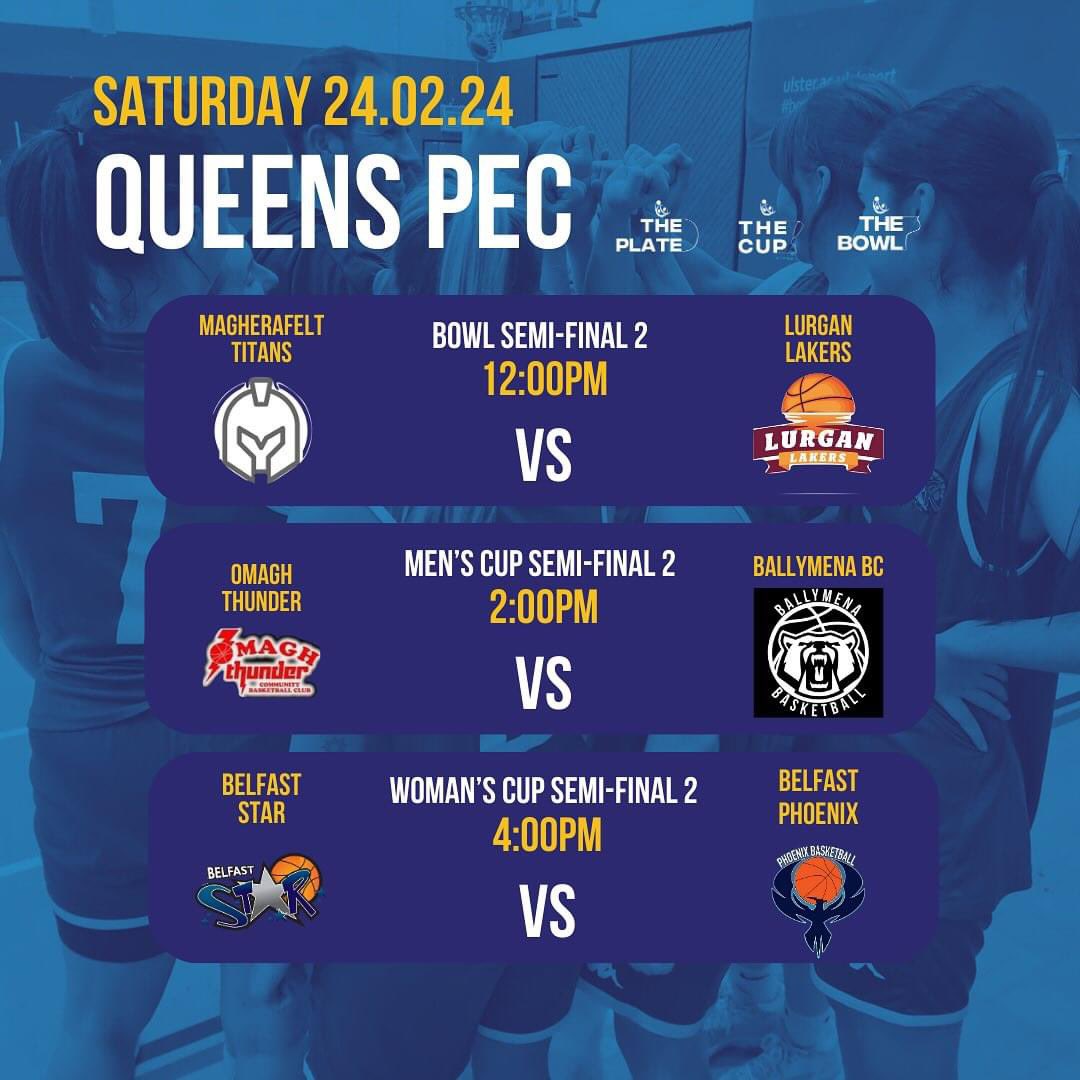BasketballNI's tweet photo. 🔥 THE SCHEDULE 🔥

This weekends schedule for the BNI Men’s and Women’s Cup, Plate and Bowl is here! 🏆 

Read the full story at the link 🔗 https://t.co/MfJq7zhJ9E

#BNI #BasketballNorthernIreland #finalsweekend #semifinalsaturday #cupfinalsunday https://t.co/HcDJMRrNfm