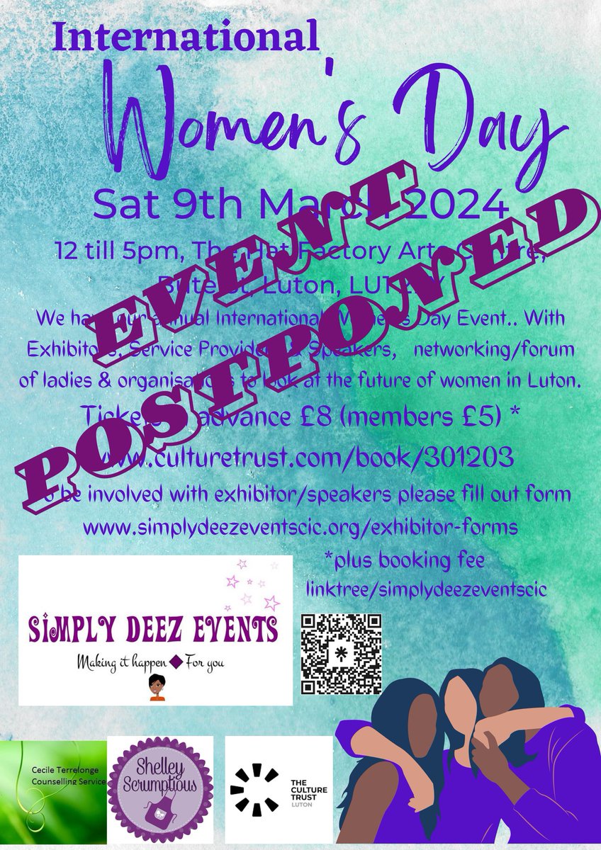*** IMPORTANT NOTICE ***

We are sad to say that we are having to postpone our next event 
Simply Deez Events International Womens Day 2024
International Womens Day 9th March

We hope to be able to put on this event at a later date xxx

fb.me/e/49w4Y8l66