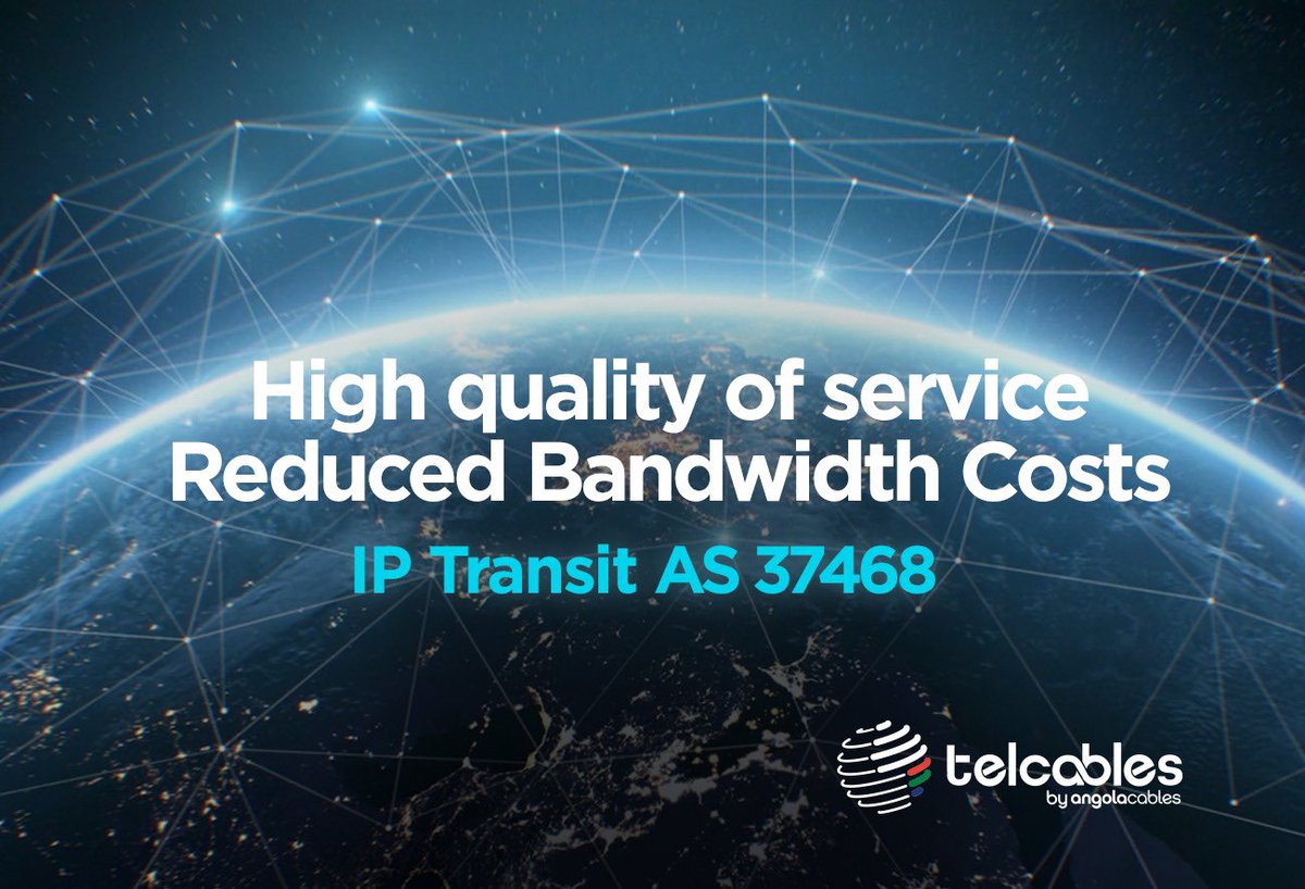 TelCablesZA's tweet photo. 🚀 Our IP Transit is hyperconnected, powered by @angola_cables!

Want to learn how to optimize your network and enhance the performance of your connection?

Reach out to our Telcables South Africa team now (https://t.co/IQxX7Pkzo7) and ask for a quote. https://t.co/xAtXmQfSR4