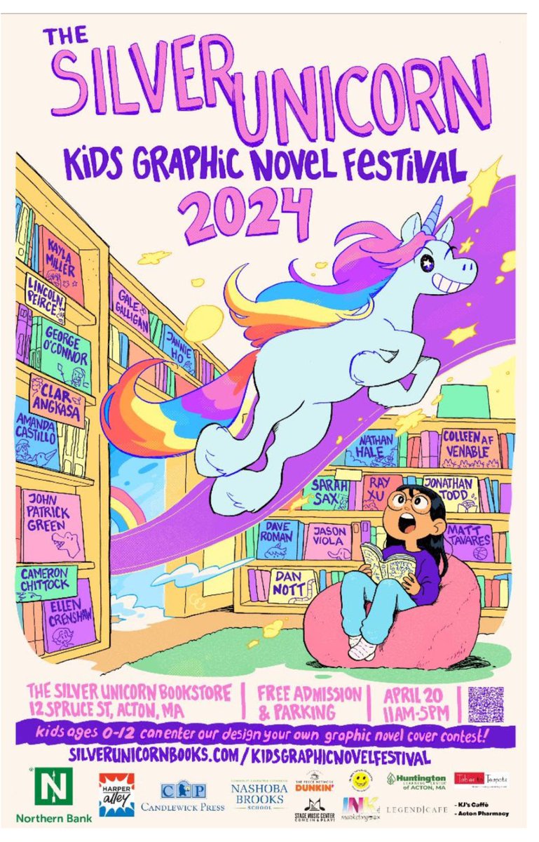 💗 the flyer created by @robochai for @SilUnicornActon Kids GRAPHIC NOVEL FEST on 4/20/24! silverunicornbooks.com/events/kids-gr…