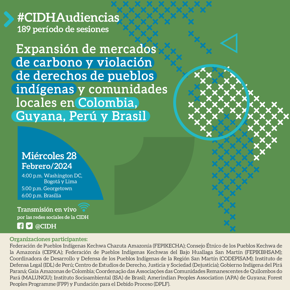 La falta de consentimiento previo, libre e informado de los #PueblosIndígenas en cuyos territorios se desarrollan proyectos de carbono afecta a sus derechos y modos de vida. 

🟢 Es hora de asegurar su participación y protección. Acompáñanos en #CIDHAudiencias.