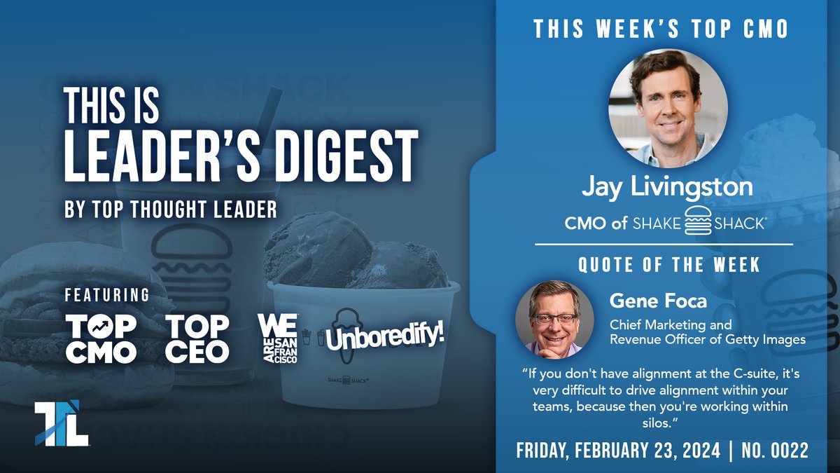 TTL_Podcasts's tweet photo. On this week’s episode of TOP CMO, Ben Kaplan interviews Jay Livingston on the role of emotion-driven storytelling and a diverse, adaptable team in successful marketing strategies.
Read more: ⬇
https://t.co/al3JukCq0p
#TOPThoughtLeader #LeadersDigest #TOPCMO @shakeshack https://t.co/RtsGklsu0P
