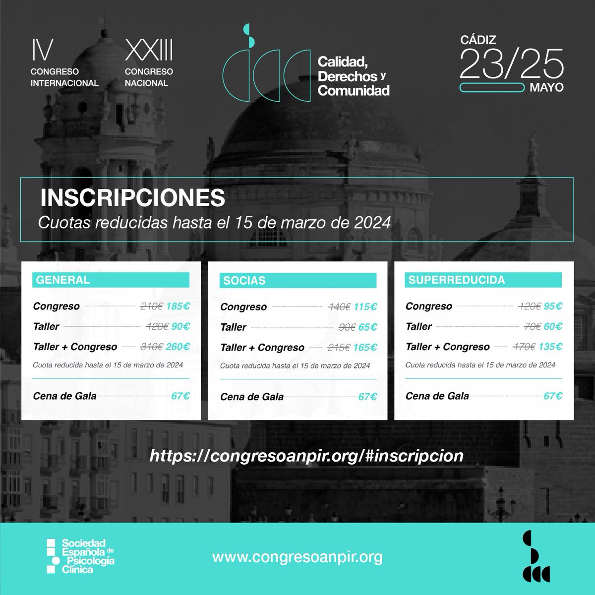 SEPC_ANPIR's tweet photo. Queda menos de un mes para inscribirse con cuota #reducida en el #CongresoSEPC2024
Puedes anotarte aquí: https://t.co/B4PPoriEoL https://t.co/GrOzqoSrIO