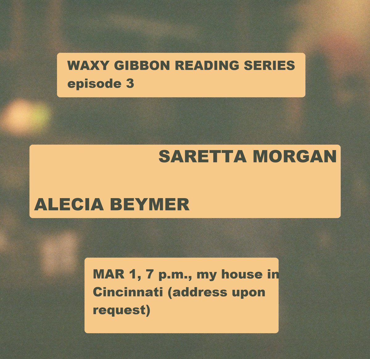 SARETTA MORGAN &amp; ALECIA BEYMER are reading poems in my salon series in one week!