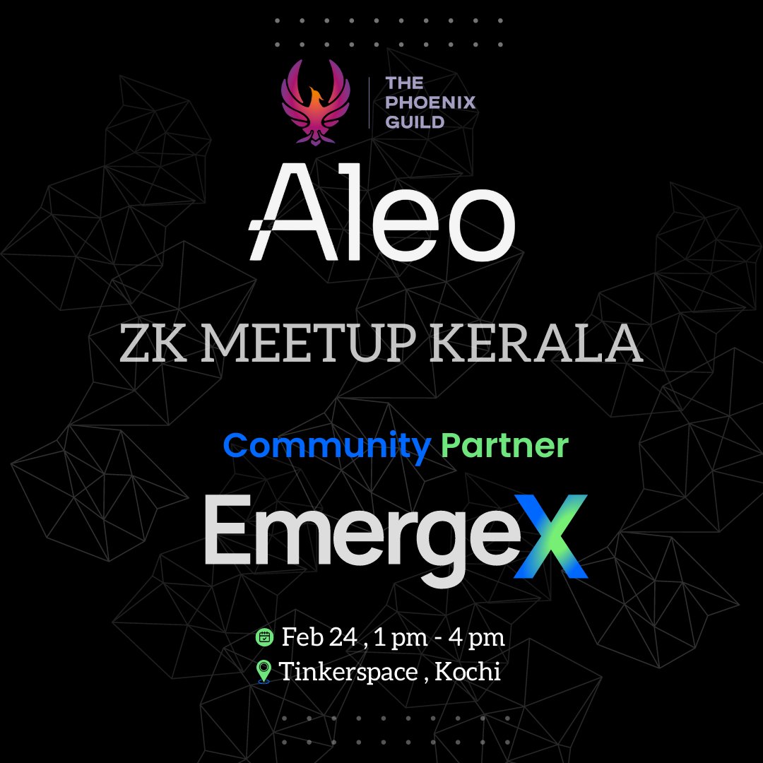 emergexofficial's tweet photo. 🚀EmergeX is thrilled to be the community partner for the @AleoHQ  ZKMeetup hosted by @KeralaTpg   ! 🤝✨

With discussions, a session by @ovia_seshadri , networking, and snacks, it's a perfect opportunity to connect and learn. https://t.co/T2zgFHGmgt