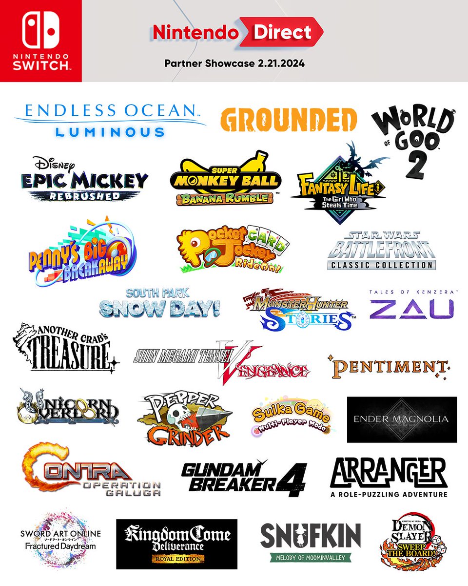 Which games from the latest #NintendoDirect: Partner Showcase are top of your wishlist?

Catch the whole presentation here: ninten.do/6010cOuj6