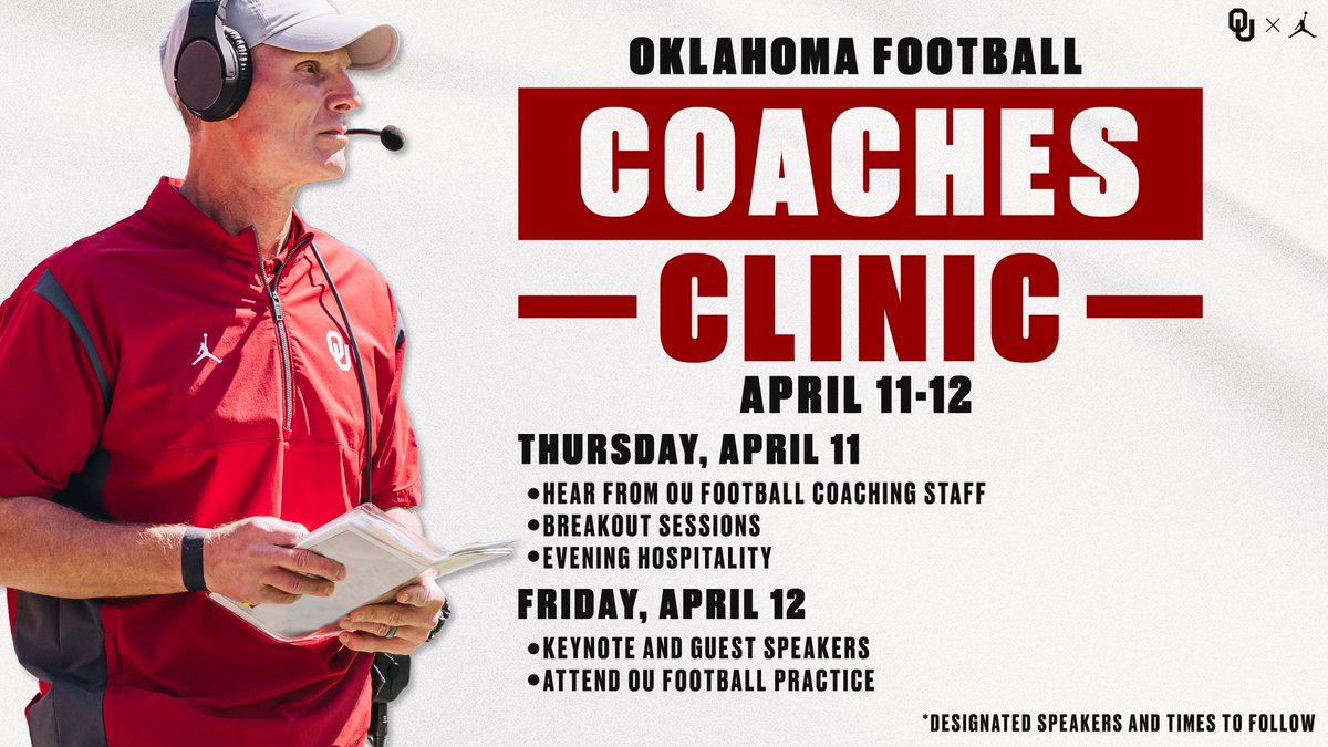 OU Football Coaches Clinic, April 11-12 on the campus of the University of Oklahoma. Register here: bit.ly/3uGLoOz