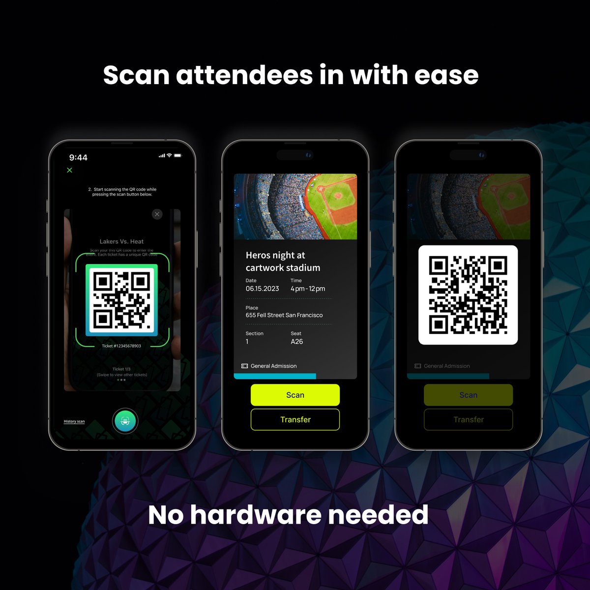 It has never been easier to scan your attendees in at the door. All you need is our Producer app downloaded on your smartphone. No additional hardware needed. Less time scanning and more time enjoying the show!