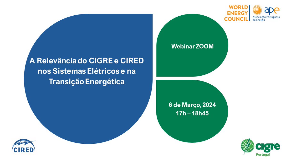 Webinar "A Relevância do CIGRE e CIRED nos Sistemas Elétricos e na Transição Energética", 6 de Março,  17h-18h45.

Programa 👉 lnkd.in/d7WrMeSs
Inscrição 👉 lnkd.in/dHkRMHXW

Contamos com a vossa presença! 🙌

#energia #energytransition <a href="/FEL_PT/">Future Energy Leaders Portugal</a>  <a href="/mulheresenergia/">Mulheres na Energia</a>