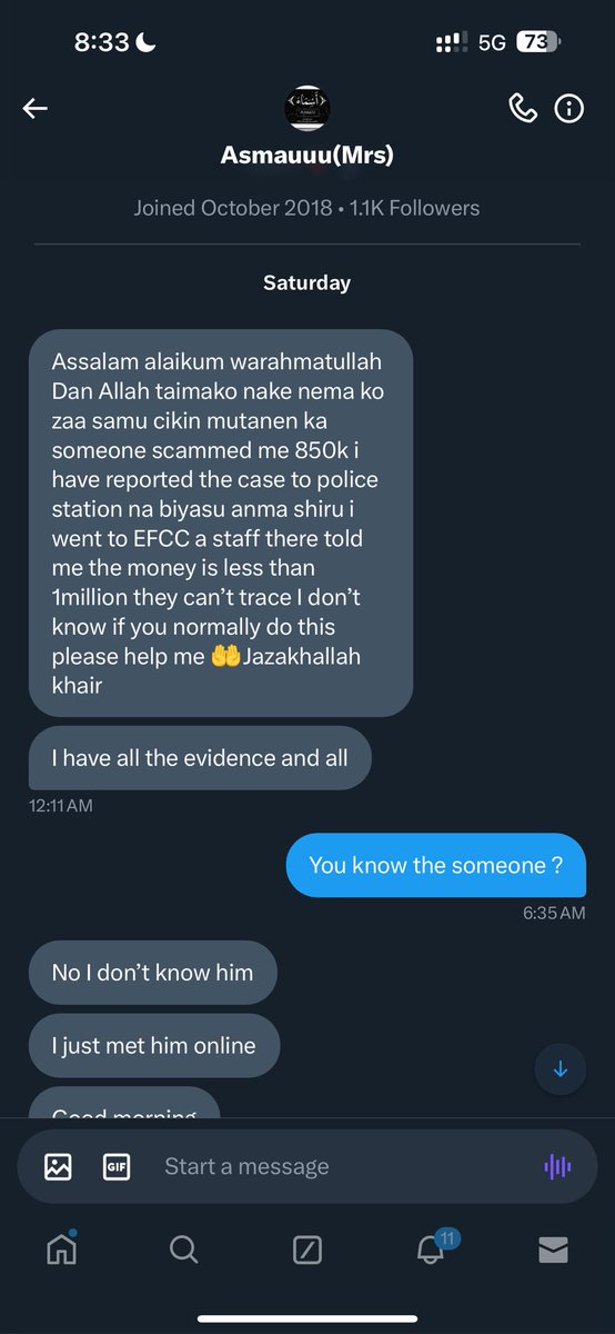 Waspapping_'s tweet photo. Please help me repost this tweet for the sake of Allah so someone can assist this woman in retrieving her money. 

She was scammed the sum of N850k by the Instagram handle below. If you can help her recover her money, kindly indicate so I can share her handle with you.

Thank you https://t.co/rnxaImcKsM