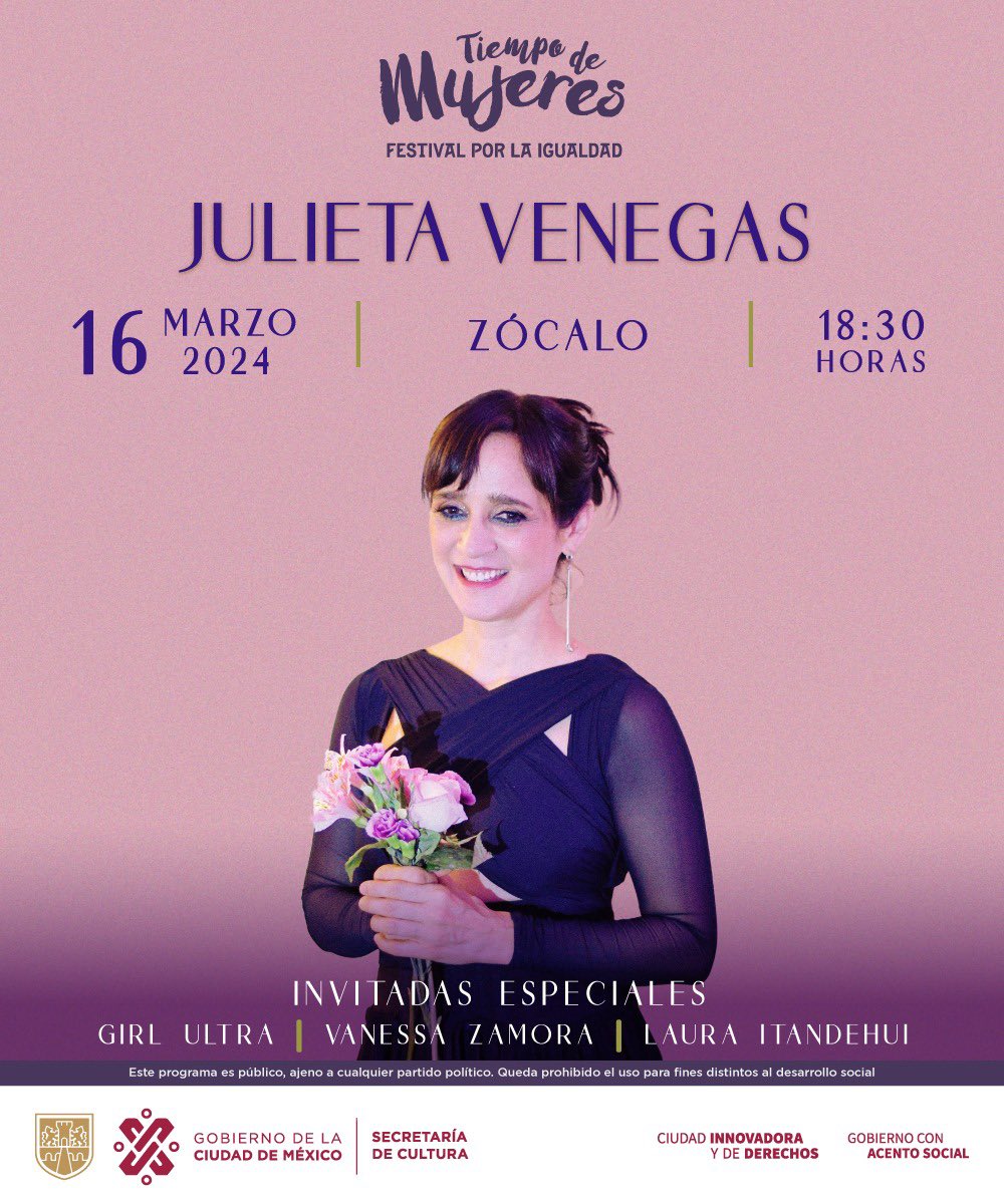 Nos vemos el 16 de marzo en el Zócalo abriendo el concierto de @julietav junto a @vanezamoraa y @grrrlultra ✨