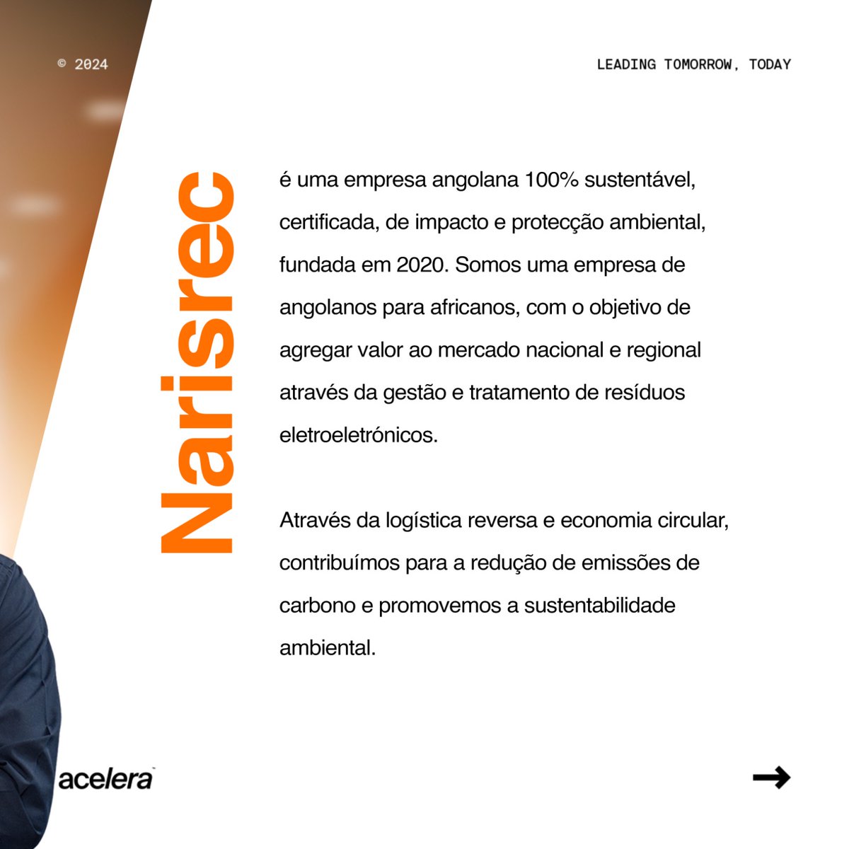 AcelerAngola's tweet photo. Acelera Founders Spotlight✨
Conheça a Narisrec, uma das startups do programa GrowthLab.
Foi fundada em 2020 e tem como missão contribuir para a redução das emissões de carbono, promovendo a sustentabilidade e proteção ambiental.
#AcelerAngola
#GrowthLab
#StartupSpotlight https://t.co/H10LK4t0R1
