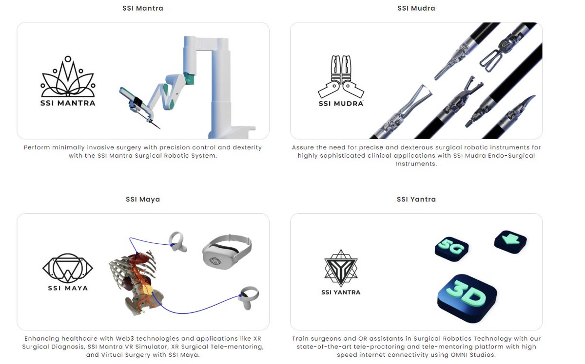 SSII @SSINNOVATIONS_  is an Indian OEM working on full-stack  Surgical Robots, VR Training/Simulation, Surgical Tools/Attachments, and Remote Proctoring solutions.
#MakeInIndia