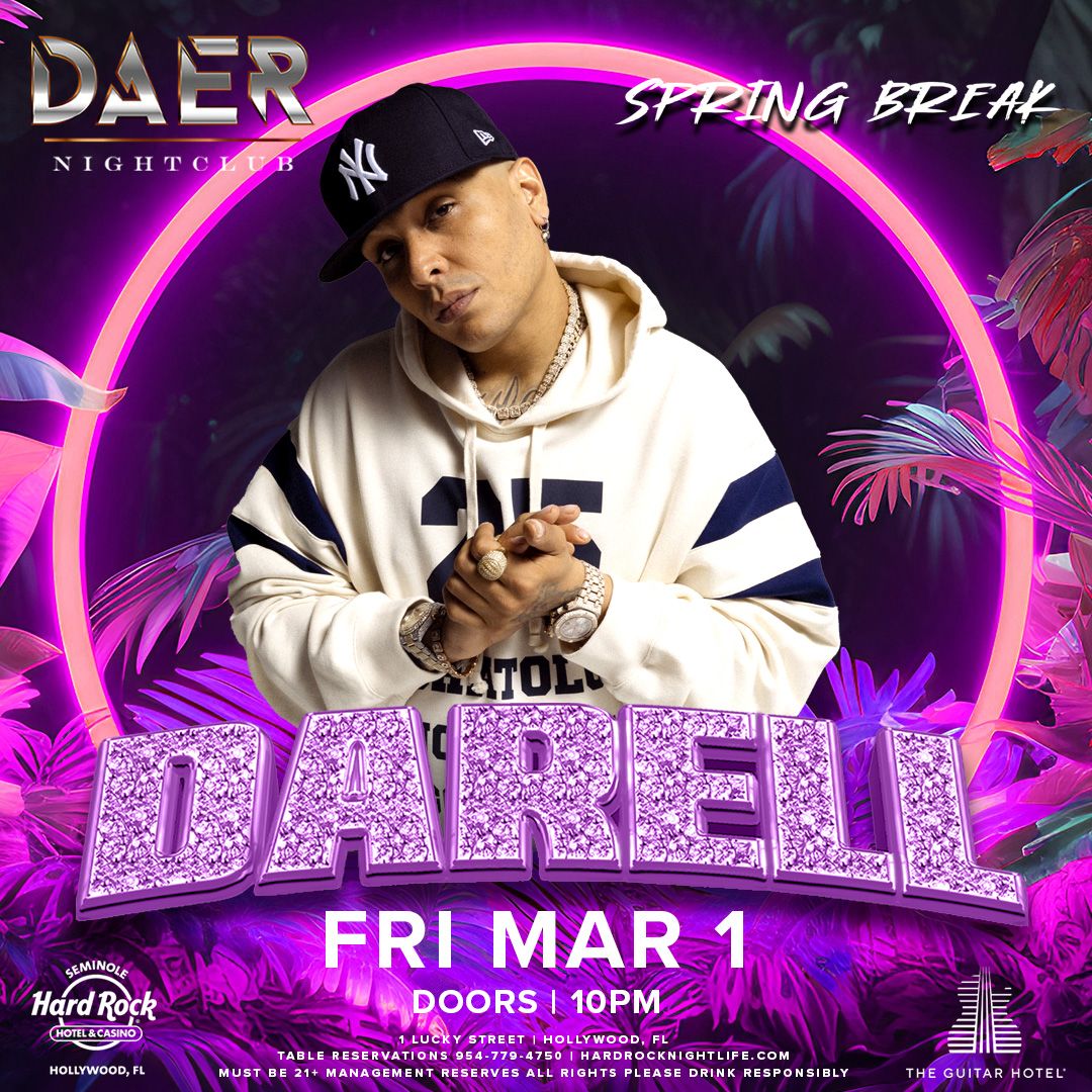 Everybody go to the discotec! Darell at DAER Nightclub 🌙 Friday, March 1st.

Limited early bird tix available.
Tickets: tixr.com/e/92329
Tables: sevn.ly/xjbF5tJE