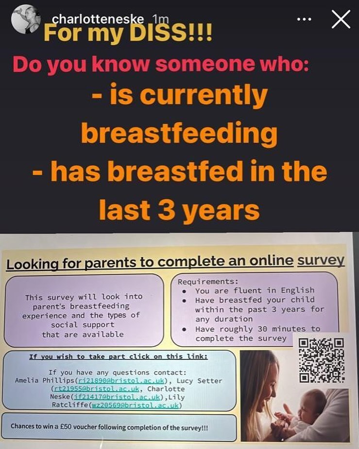 If you know anybody, who is currently breastfeeding or has breastfed in the last three years, would you mind sharing this survey with them, please? It’s for my daughter Charlotte’s dissertation. Please spread it around! Thank you so much!
bristolexppsych.eu.qualtrics.com/jfe/preview/pr…