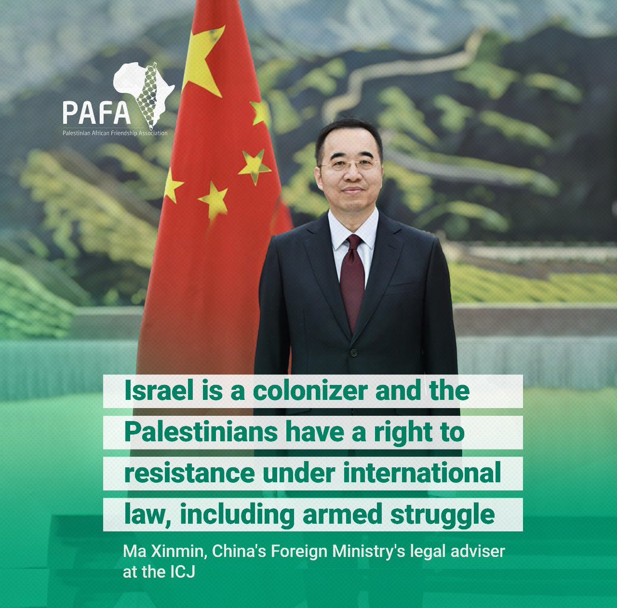 China at the ICJ reaffirms Palestinian innate right to defend themselves from an occupying power, through armed struggle among many other forms of resistance. #EndIsraelGenocide