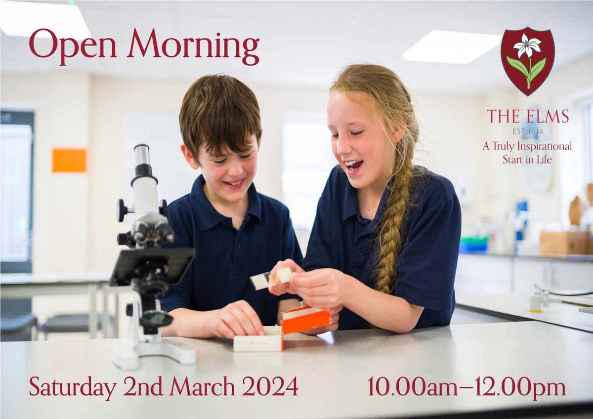 To book your place please email registrar@elmsschool.co.uk