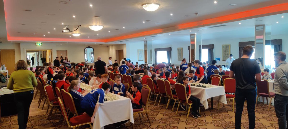 Ficheall_ie's tweet photo. A panoramic from one of our Galway tournaments during the week. Great to see all those school colours on display and children out socialising with one another.
#schoolcolours #chess #FéileFichille #ficheall #chessforsocialskills https://t.co/42JEvF5sau