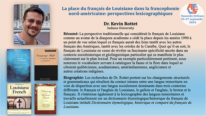 Voici les résumés des deux sessions plénières par Dr. Anne-José Villeneuve et Dr. Kevin Rottet lors de la conférence annuelle de l'AFLS qui aura lieu du 25 au 27 Septembre 2024 à Tulane University!
Plus d'informations ici: afls2024nola.sciencesconf.org