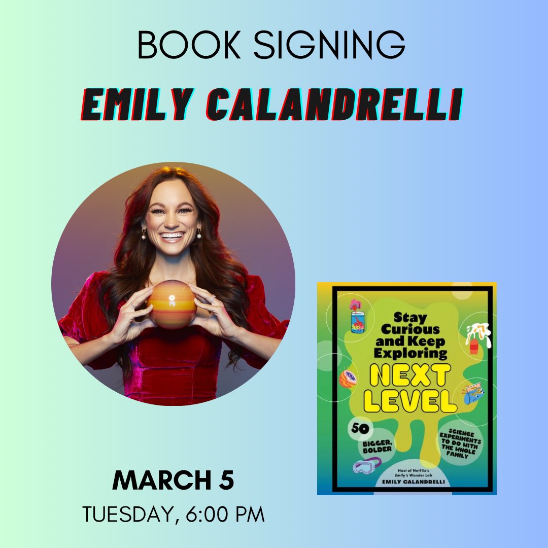 BNParamus's tweet image. On March 5 at 6pm author, MIT engineer, and Emmy-nominated TV host, Emily Calandrelli will be signing copies of her new book “Stay Curious and Keep Exploring: Next Level”. 
This will be a wristband event, with limited wristbands available!
#bnevents #scienceexperimentsforkids