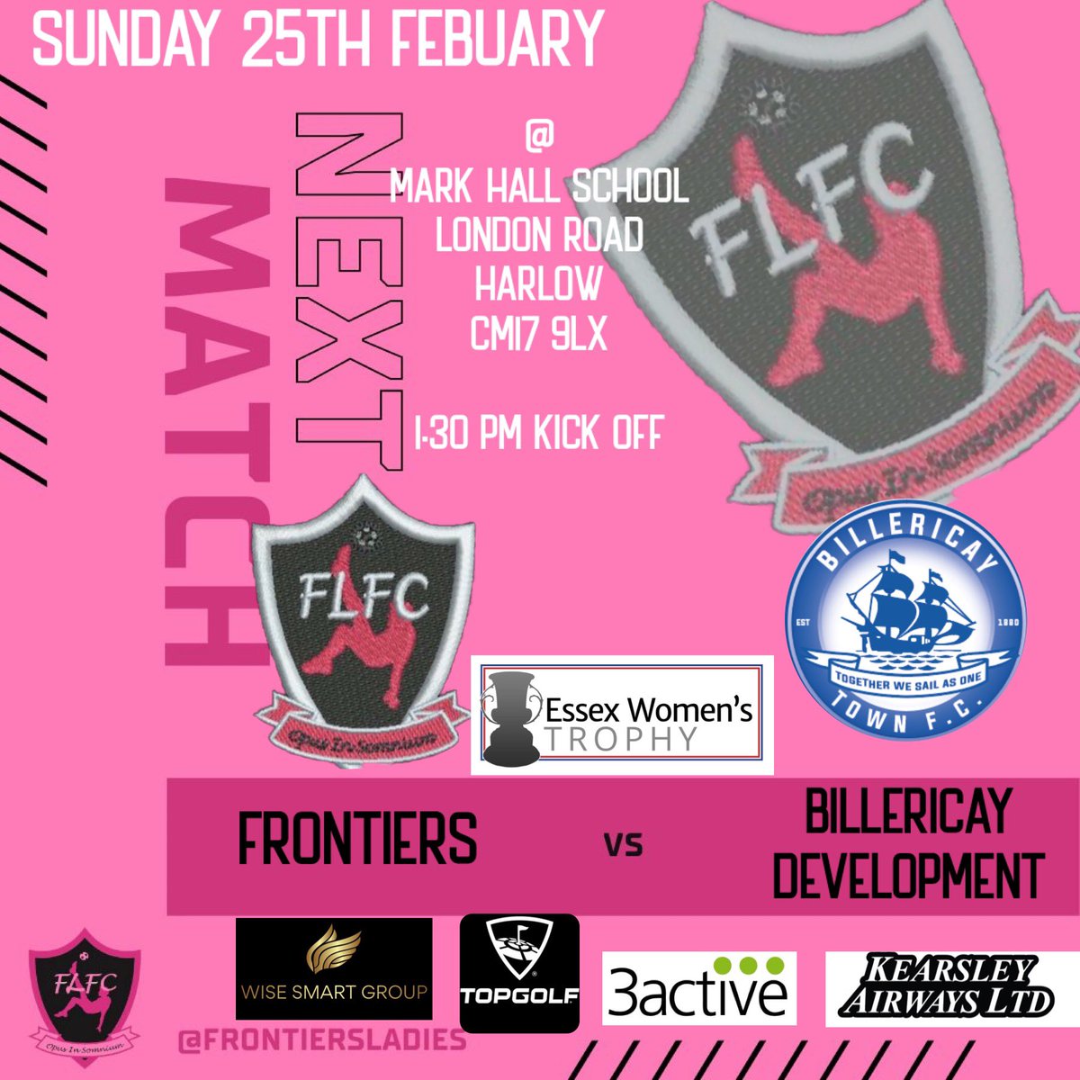 Sunday May game is ON, as we host @BTFCDevelopment in the 1/4 final of the @EssexCountyFA women’s county trophy. #letsgo 👊🏻🩷🖤