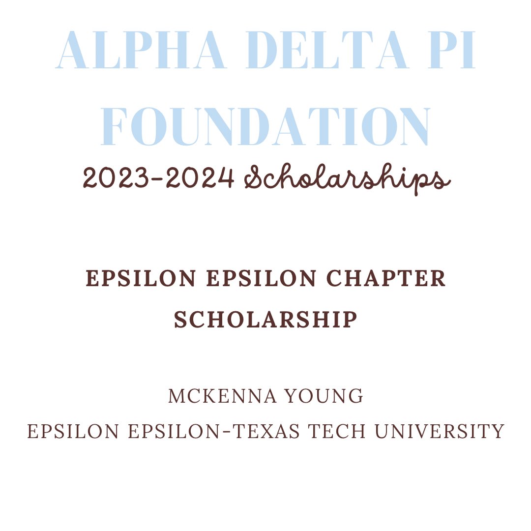 DallasADPi's tweet image. The ADPi Foundation is proud to award 150 academic scholarships each year! This week we highlight Texas Tech (Epsilon Epsilon) scholarship recipient. The Epsilon Epsilon Chapter Scholarship was awarded to McKenna Young. alphadeltapi.org/foundation/sch… #ADPiFoundation #AlphaDeltaPi