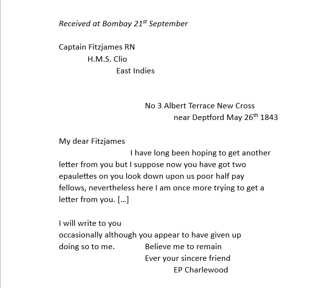 When mail from England to the East Indies took so long to arrive that you fancied your friend was ghosting you - 1843