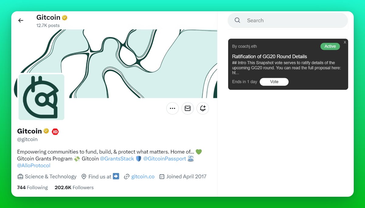 idriss_xyz's tweet photo. New feature alert ⚡

Get notifications about active DAO votes on @SnapshotLabs while you scroll through Twitter. https://t.co/zrpY5PjxiA