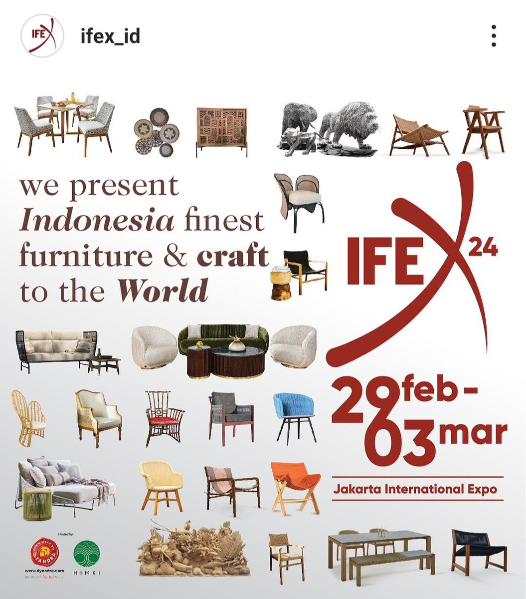 itpclgs's tweet photo. Indonesia International Furniture Expo (IFEX) 2024
The biggest international furniture exhibitions in the world 
Let's visit our furniture exhibition at Jakarta International Expo Kemayoran
29 February - 3 March 2024
For more information
Website:https://t.co/rrf3CuMJyx https://t.co/vODiTXQBDO
