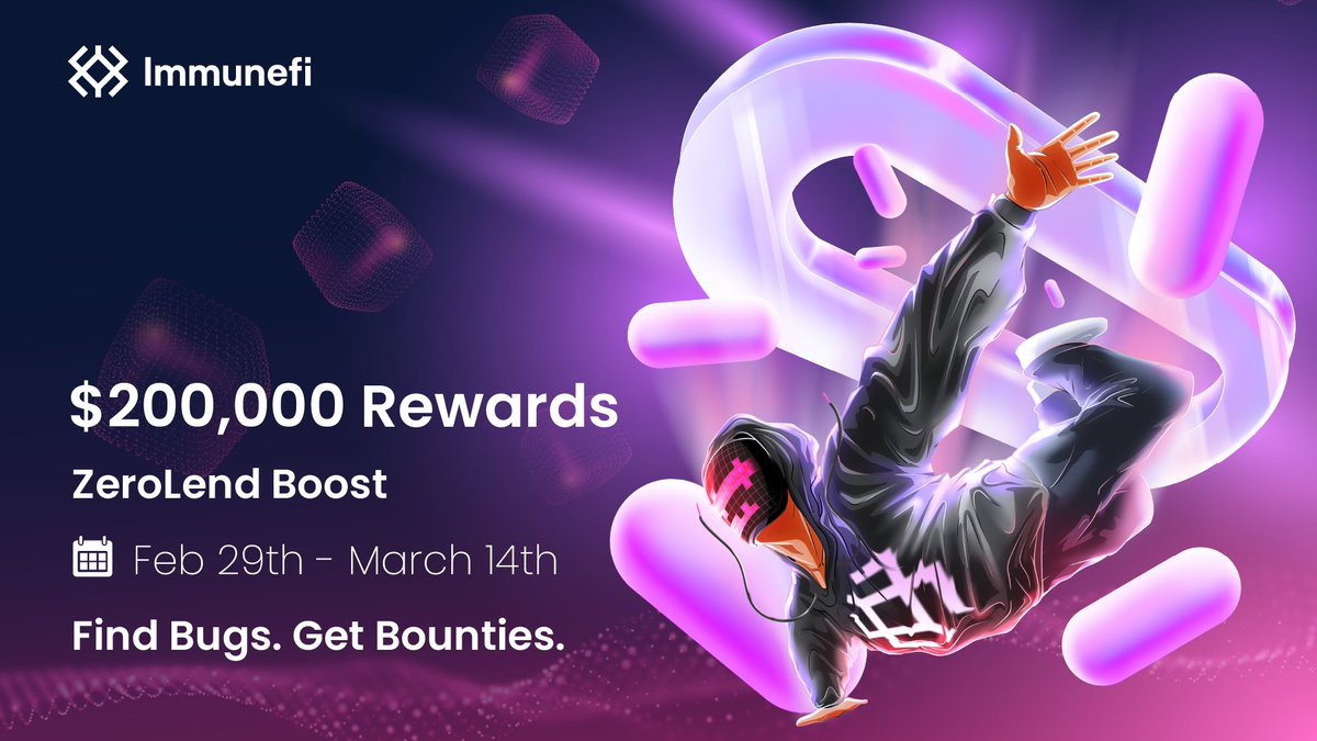 immunefi's tweet photo. New Boost Announcement
Start your engines.
@zerolendxyz is launching with an Immunefi Boost on Feb 29.
See post below for more details...
👇