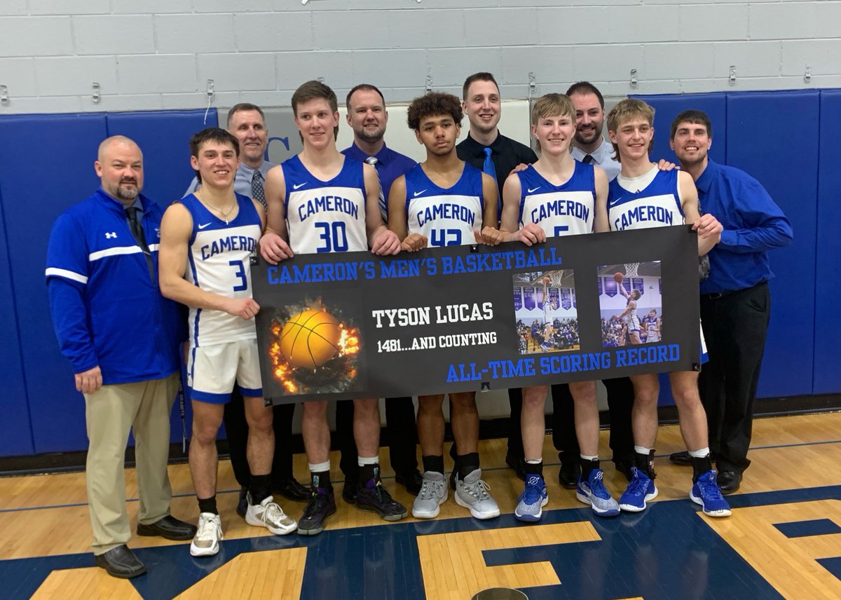 Congrats to <a href="/TysonLucas3/">Tyson Lucas</a> for breaking the Cameron boys basketball career scoring record!