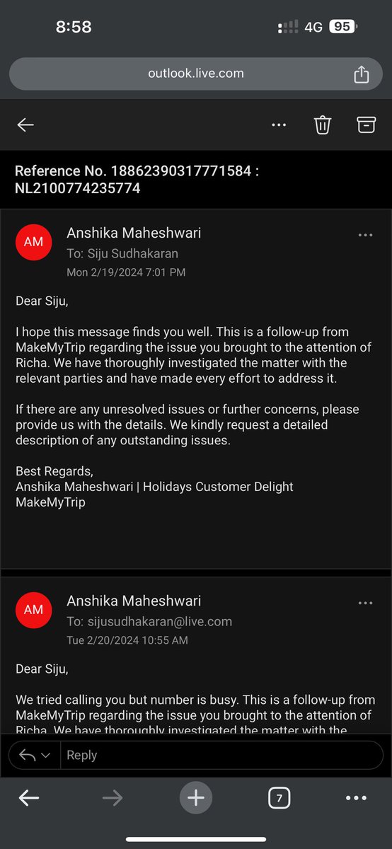 sijusudhakaran's tweet photo. @makemytripcare @Rajesh_Magow @ConsumrConxion is this the resolution you said is provided? https://t.co/VHG9wbf3XO