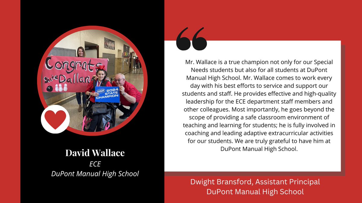 We love this shout out for David Wallace <a href="/duPontManual/">duPont Manual HS</a>! Thanks to AP Dwight Bransford for sending an ECE shout out! <a href="/JCPSKY/">JCPS</a>