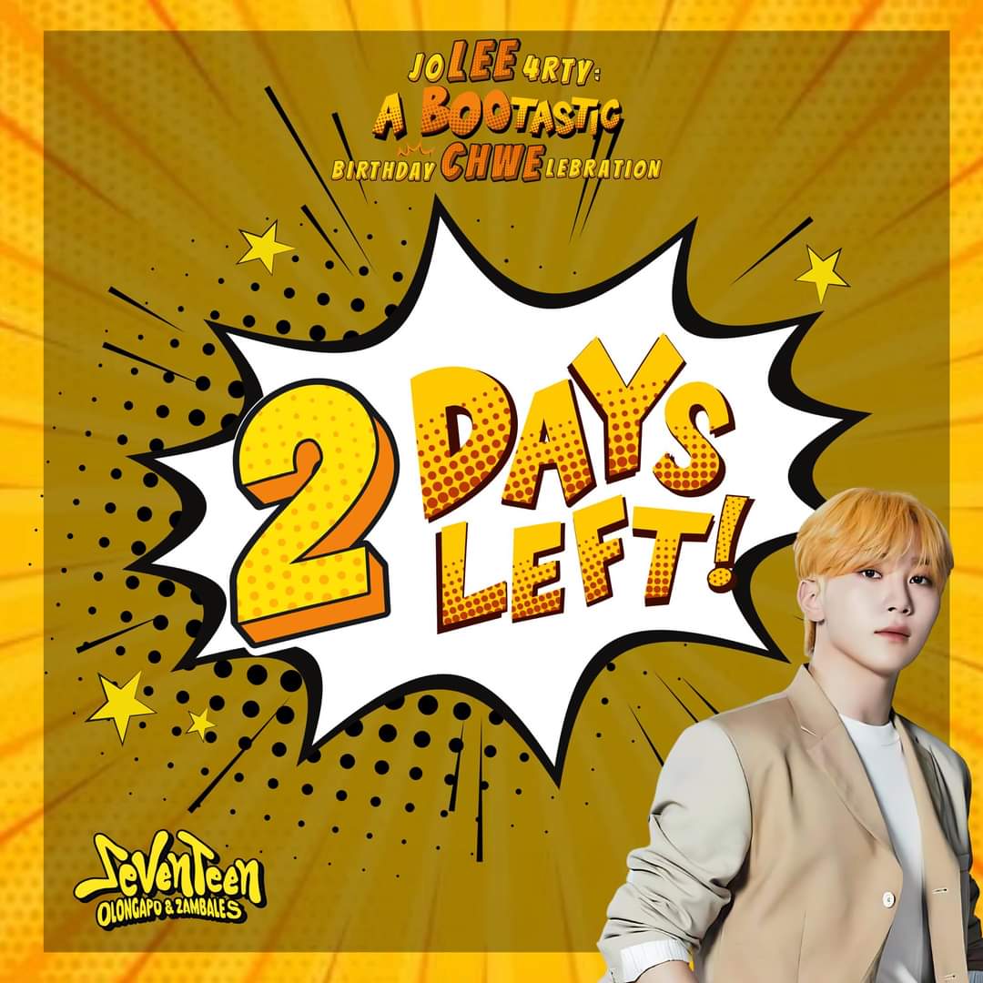 #BOOtasticCHWELEEbration D-2 🫧 

CARATS 2 MORE DAYS! Are you guys ready to have fun? Let's bring this birthday one of the most memorable moments in our life! 🥳💛

*Registration CLOSED. NO WALK-INS. 

#SEVENTEEN #세븐틴
#CARAT #캐럿 #TEAMSVT #디에잇 #SEVENTEENOLONGAPOZAMBALES