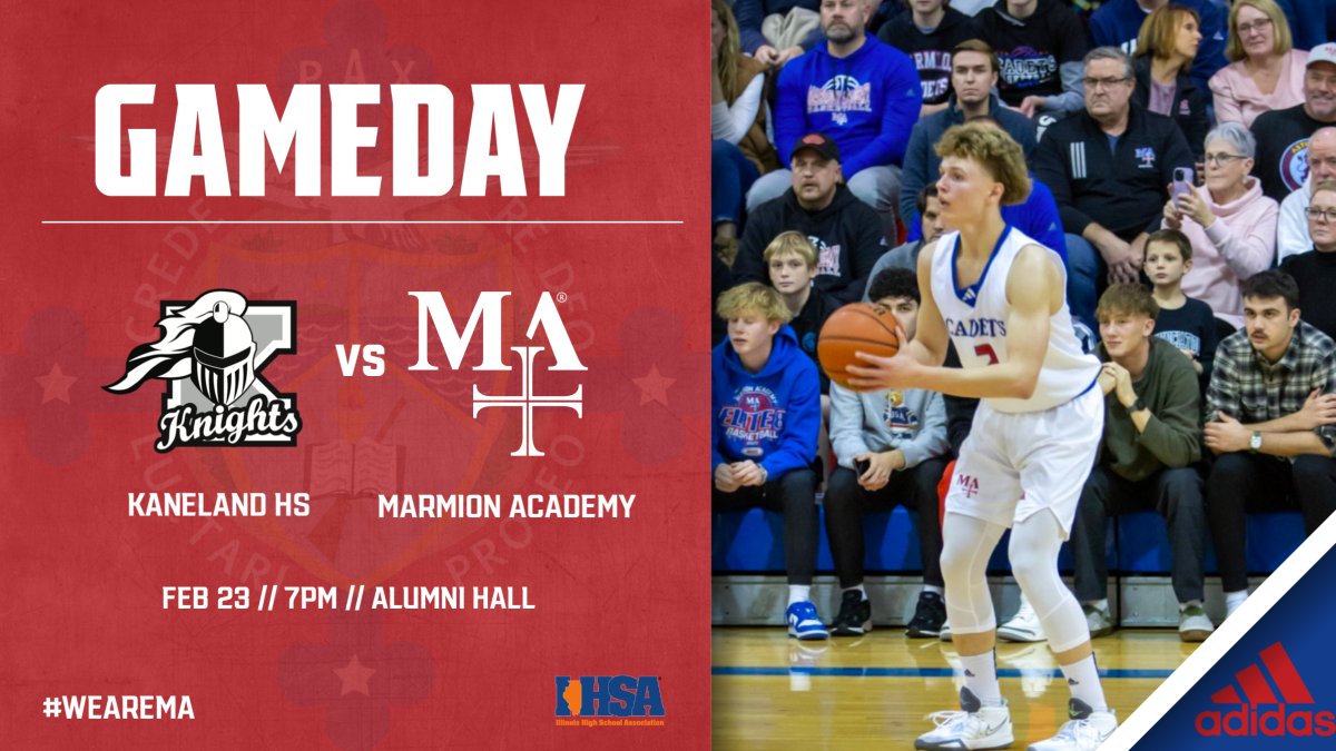 IHSA 3A Regional Finals are tonight. Your Cadets will take on Kaneland  at 7:00pm in Alumni Hall. @MarmionBBall #WeAreMA #MakeItMarmion