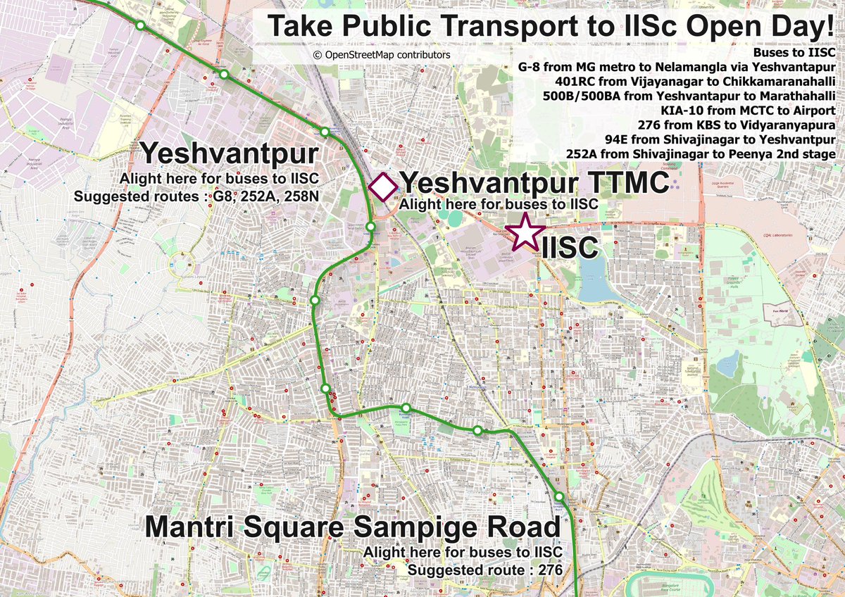 Heading to #IIScOpenDay2024? 

Tens of thousands, including children will be there. Use sustainable public transport to reach @iiscbangalore safely 
 
@Jointcptraffic @BMTC_BENGALURU @OfficialBMRCL @blrcitytraffic 

 @FriendsofBMTC @CityOrdinary @personal2public 

Please share!