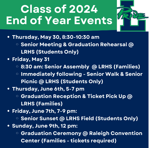 Senior families: Save the dates for these end of year events. #Classof2024