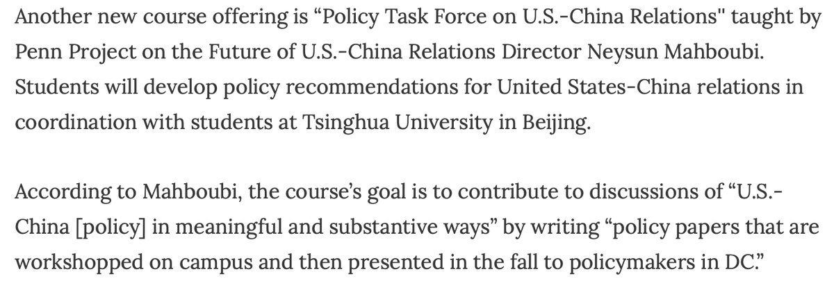 Really excited to teach this new @PennGlobal Seminar next Spring for @PennPPE, building on the History of US-China Relations course I'm teaching now @PennHistory. At the end of next year's course, we will travel to Beijing to meet w/@mawangcun1's students. thedp.com/article/2024/0…