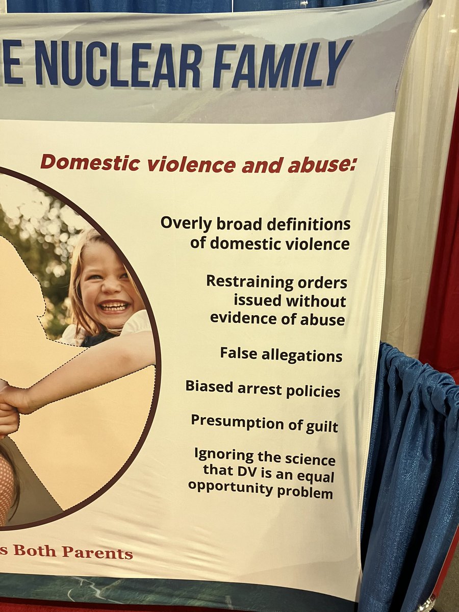 At CPAC: a billboard decrying “Nuking the nuclear family.” It criticizes “Overly broad definitions of domestic violence” “Restraining orders without evidence of abuse” “False allegations” “Presumption of guilt” “Ignoring that domestic violence is an equal opportunity problem”