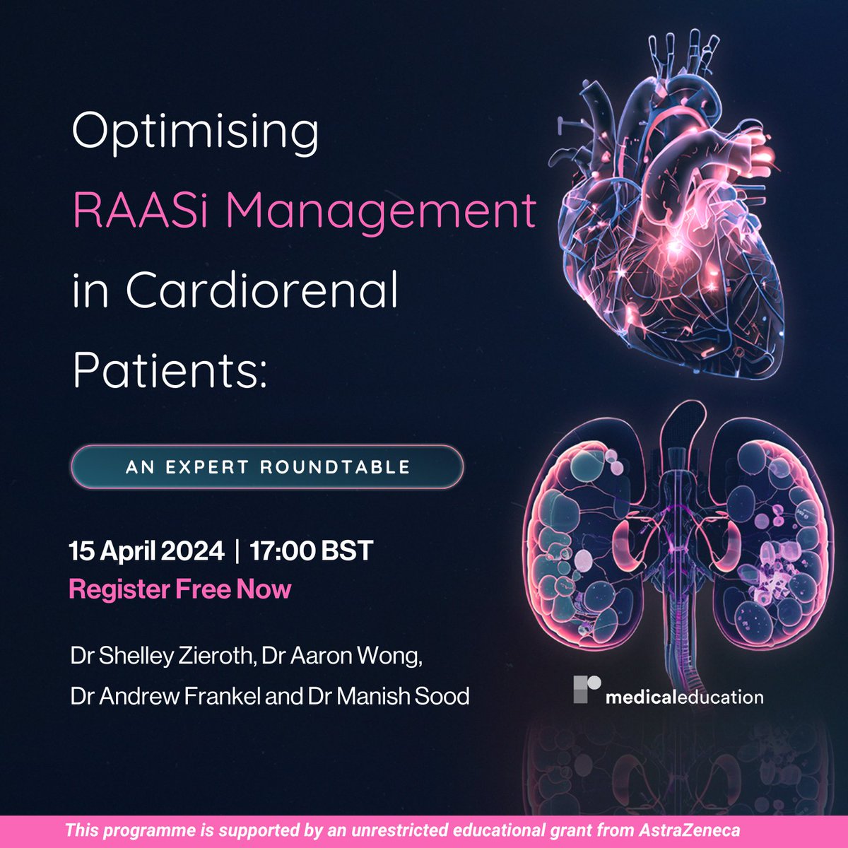 🩺 Calling cardiologists and nephrologists! Don't miss this live expert roundtable on RAASi management in cardiorenal patients. 🗓️ 15 April 2024 | ⏰ 17:00 BST 👉ow.ly/WQkt50QHa6N This programme is supported by an unrestricted educational grant from AstraZeneca