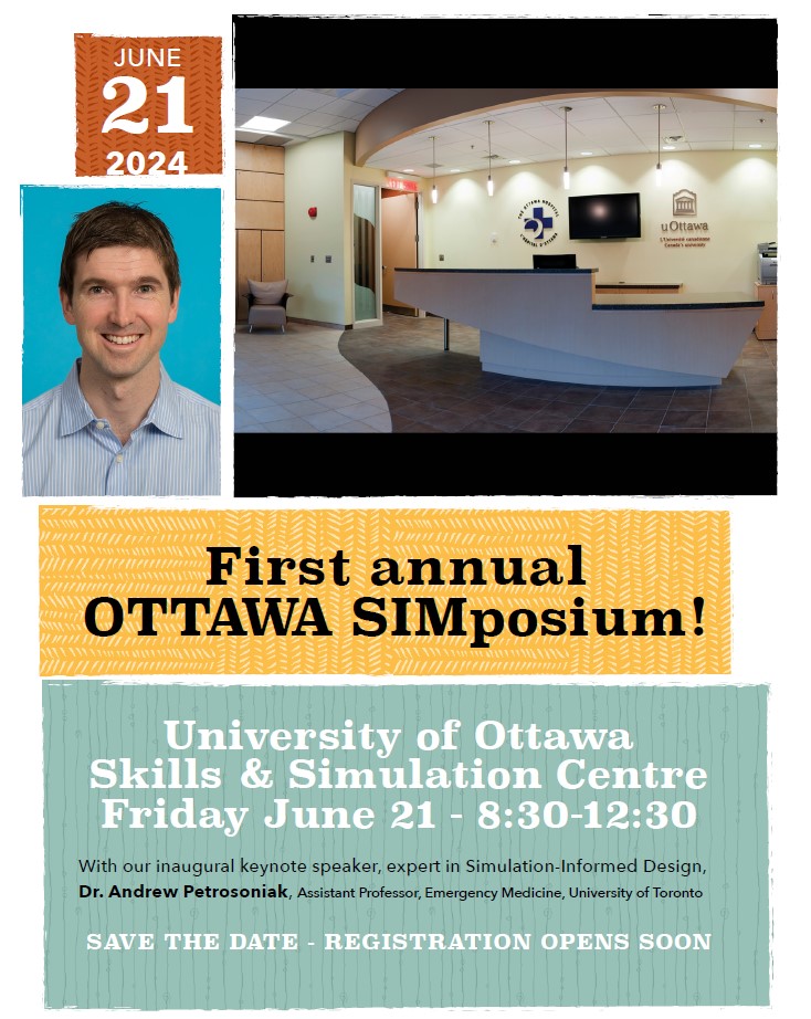 Jennifer Dale-Tam RN, MSN, CNCC(c), CCSNE, CHSE (@jdaletam) on Twitter photo SAVE THE DATE: Inaugural Ottawa SIMposium
June 21, 2024 0830-1230 <a href="/uOSSC_CCSuO/">uOSSC</a>
Come join Ottawa and surrounding area simulation colleagues & reconnect in person. More details coming soon
<a href="/gdposner/">Glenn D. Posner</a> <a href="/OttawaHospital/">The Ottawa Hospital</a> <a href="/TOHNurses/">TOH Nurses</a> <a href="/petrosoniak/">Andrew Petrosoniak</a> SAVE THE DATE: Inaugural Ottawa SIMposium
June 21, 2024 0830-1230 <a href="/uOSSC_CCSuO/">uOSSC</a>
Come join Ottawa and surrounding area simulation colleagues & reconnect in person. More details coming soon
<a href="/gdposner/">Glenn D. Posner</a> <a href="/OttawaHospital/">The Ottawa Hospital</a> <a href="/TOHNurses/">TOH Nurses</a> <a href="/petrosoniak/">Andrew Petrosoniak</a>