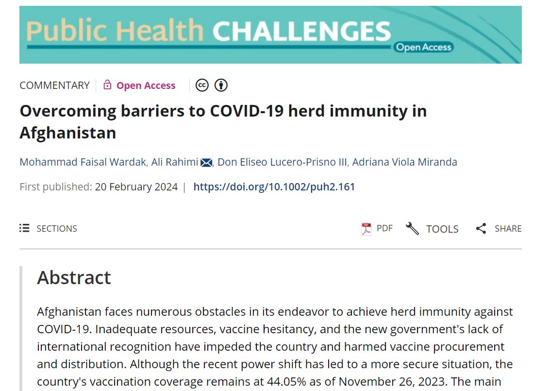 PHC_Wiley's tweet photo. Overcoming barriers to COVID-19 herd immunity in Afghanistan

This article describes the complex set of factors at play in delivering #COVID-19 vaccines in #Afghanistan

https://t.co/i8B596R9pB https://t.co/hpNqEbhVVj