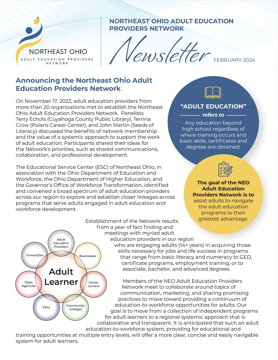 Introducing the NE Ohio Adult Education Providers Network.  Read our first newsletter here: filecabinet.eschoolview.com/9E9F0E21-A507-…