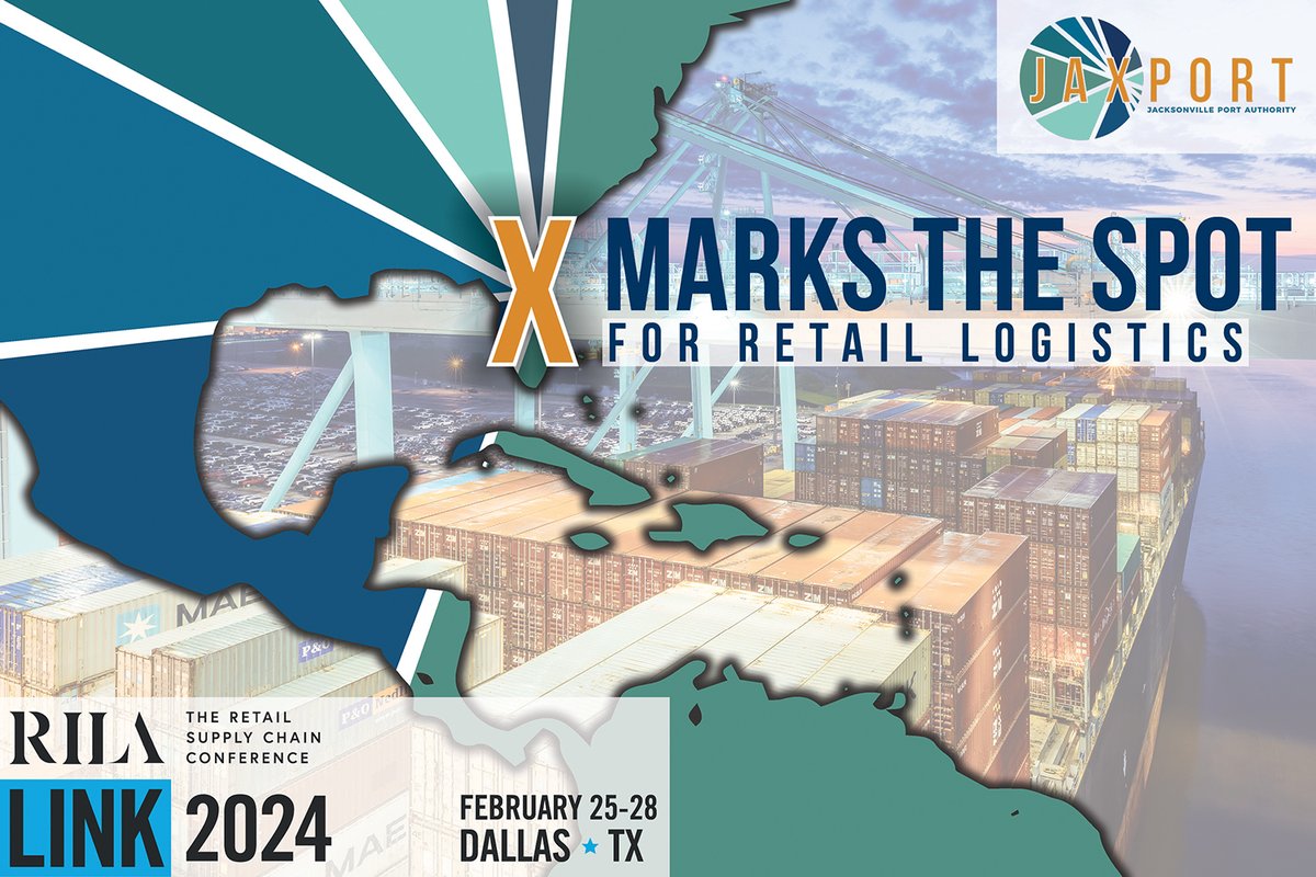 JAXPORT's tweet photo. 🚢 Heading to #RILALINK Feb. 25-28 in Dallas? https://t.co/KRYdtTYUBC
Visit us at booth #814 to discuss #retail logistics with JAXPORT! 🚚
🌍 140 ports in 70 countries
🚂 40 daily trains, 100+ truck firms
🏗️ 156M sq ft + upgrades
📊 Low backhaul rates
#Xmarksthespot for retail #logistics